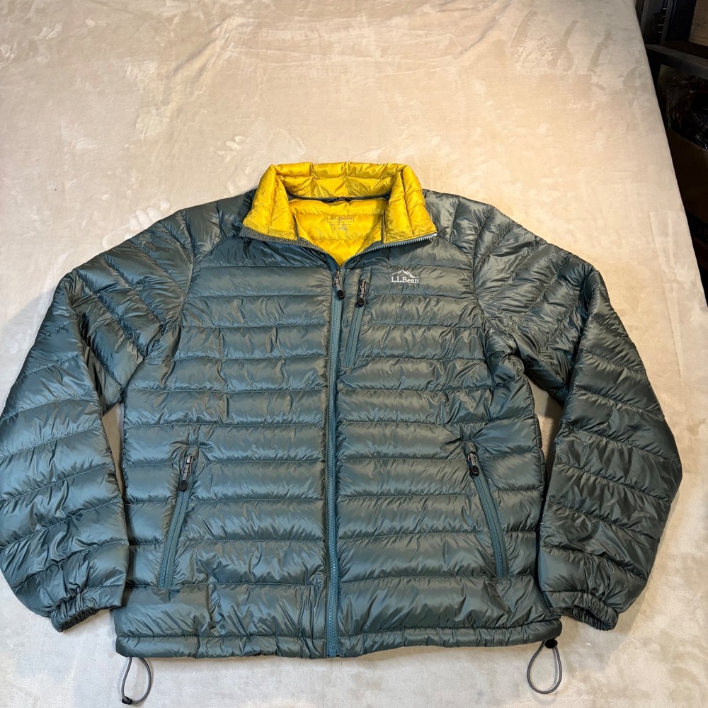 LL Bean Mens Ultralight 850 Goose Down Jacket Gray Puffer Coat 290627 Large